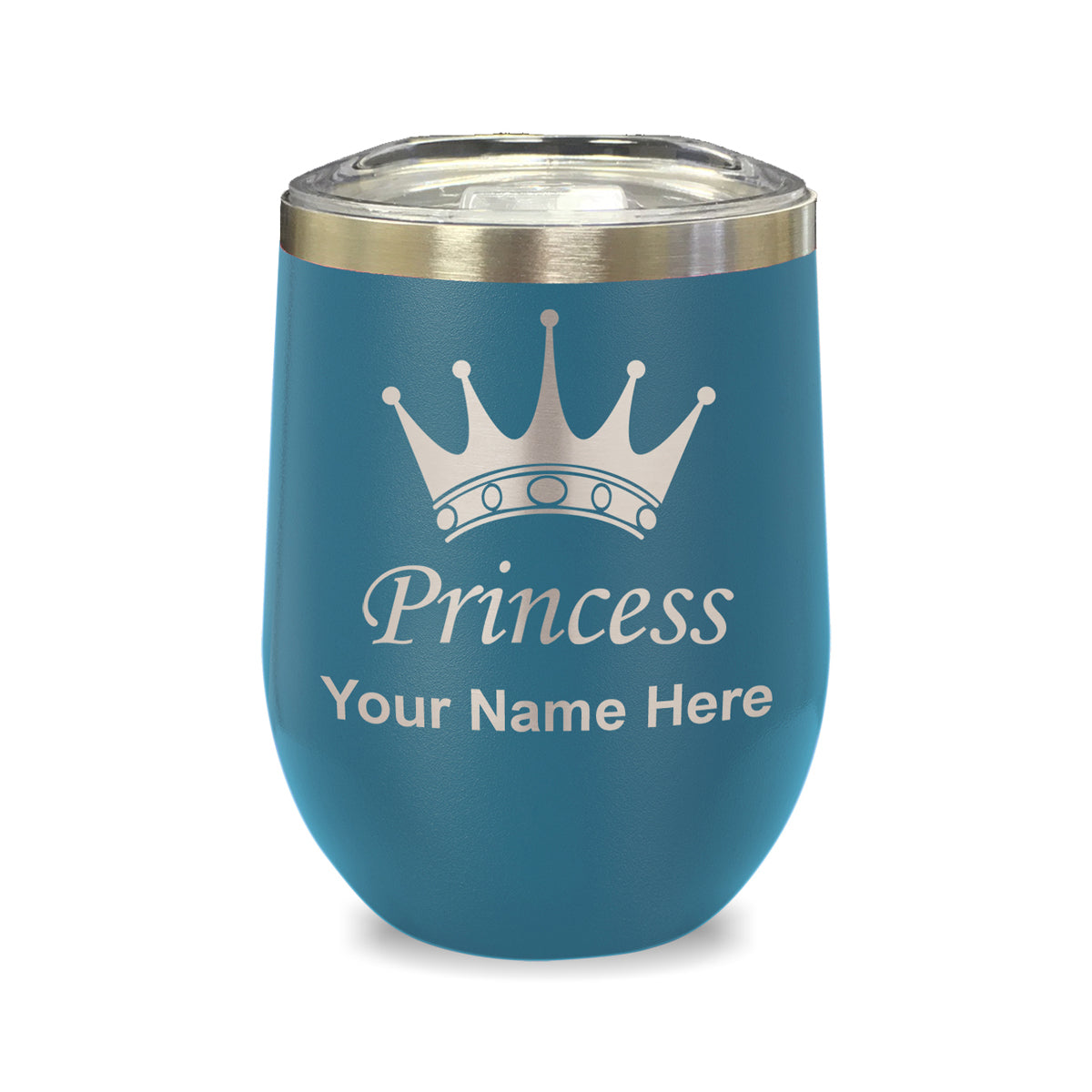 LaserGram Double Wall Stainless Steel Wine Glass, Princess Crown, Personalized Engraving Included