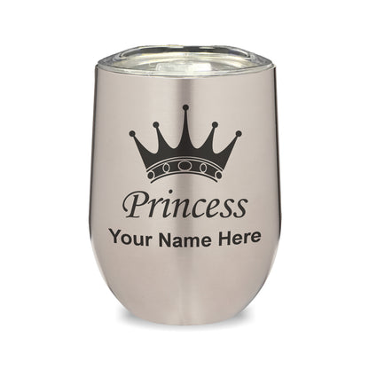 LaserGram Double Wall Stainless Steel Wine Glass, Princess Crown, Personalized Engraving Included