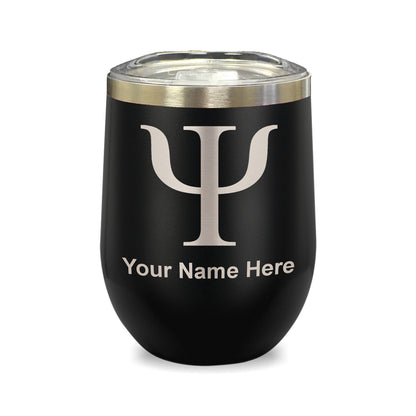 LaserGram Double Wall Stainless Steel Wine Glass, Psi Symbol, Personalized Engraving Included