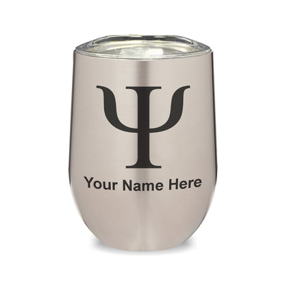 LaserGram Double Wall Stainless Steel Wine Glass, Psi Symbol, Personalized Engraving Included