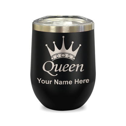 LaserGram Double Wall Stainless Steel Wine Glass, Queen Crown, Personalized Engraving Included