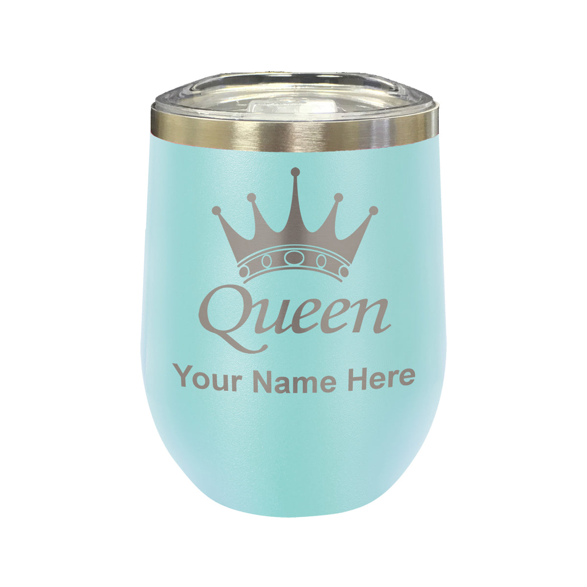 LaserGram Double Wall Stainless Steel Wine Glass, Queen Crown, Personalized Engraving Included