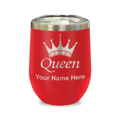 LaserGram Double Wall Stainless Steel Wine Glass, Queen Crown, Personalized Engraving Included