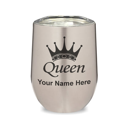 LaserGram Double Wall Stainless Steel Wine Glass, Queen Crown, Personalized Engraving Included