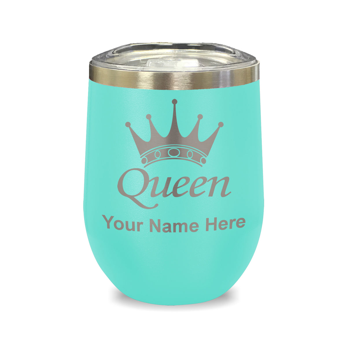 LaserGram Double Wall Stainless Steel Wine Glass, Queen Crown, Personalized Engraving Included