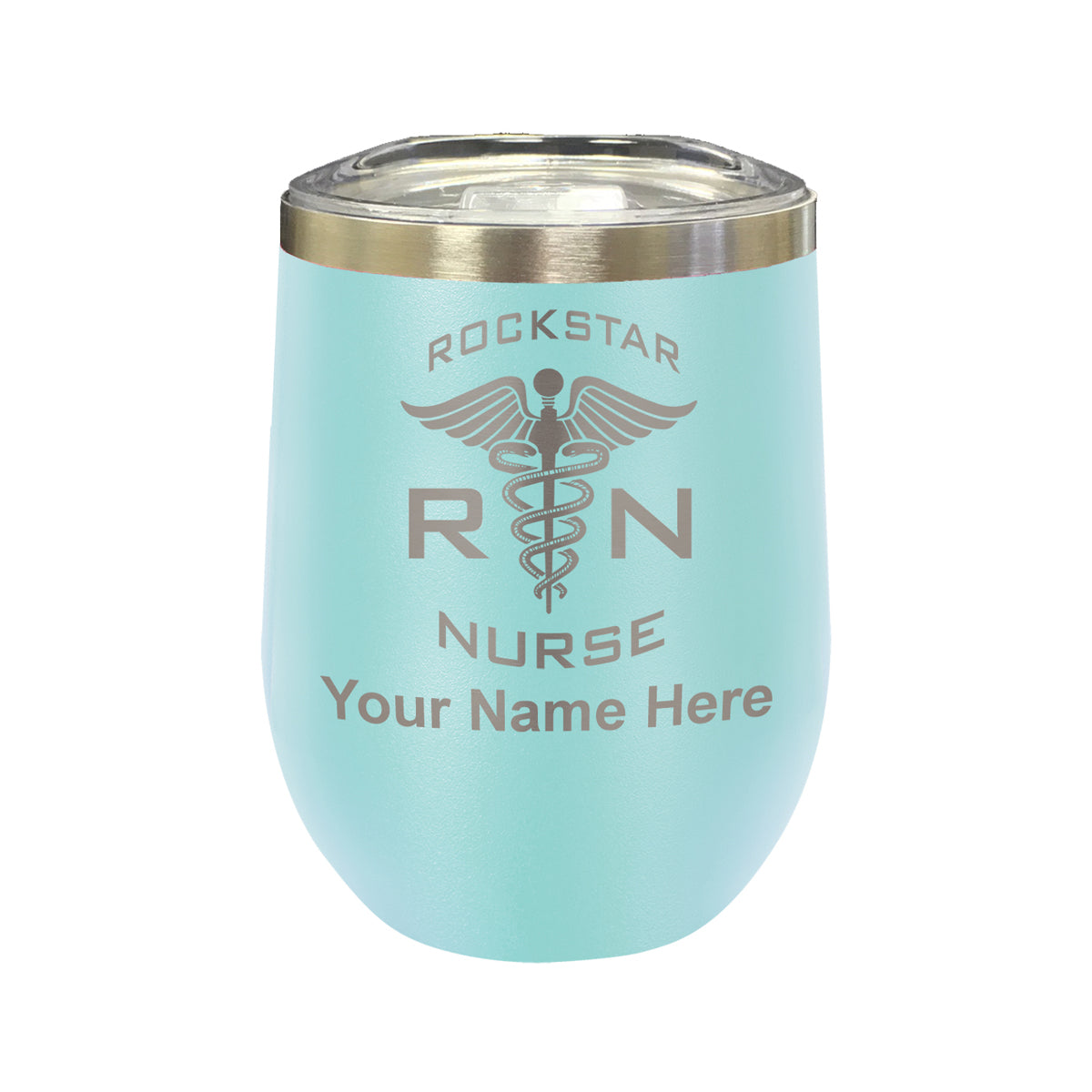 LaserGram Double Wall Stainless Steel Wine Glass, RN Rockstar Nurse, Personalized Engraving Included