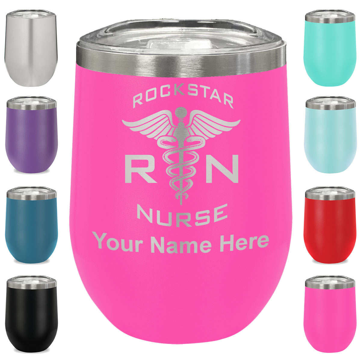 LaserGram Double Wall Stainless Steel Wine Glass, RN Rockstar Nurse, Personalized Engraving Included