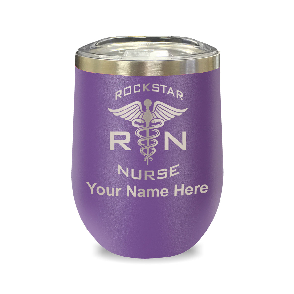 LaserGram Double Wall Stainless Steel Wine Glass, RN Rockstar Nurse, Personalized Engraving Included