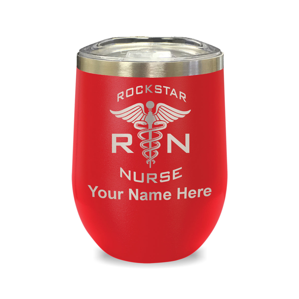 LaserGram Double Wall Stainless Steel Wine Glass, RN Rockstar Nurse, Personalized Engraving Included