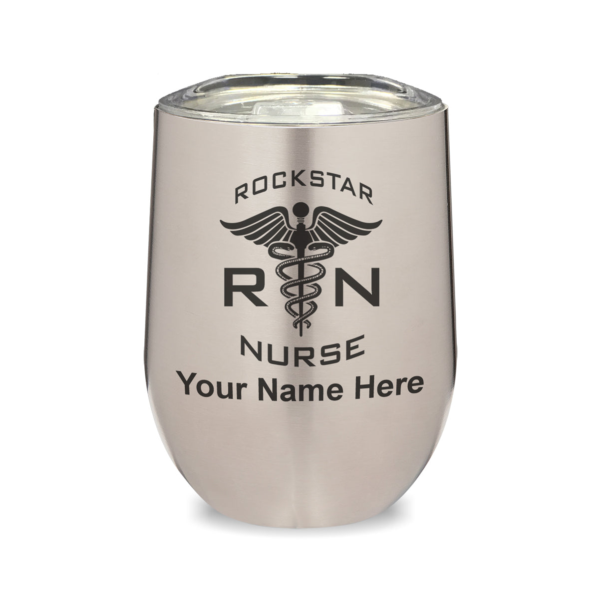 LaserGram Double Wall Stainless Steel Wine Glass, RN Rockstar Nurse, Personalized Engraving Included