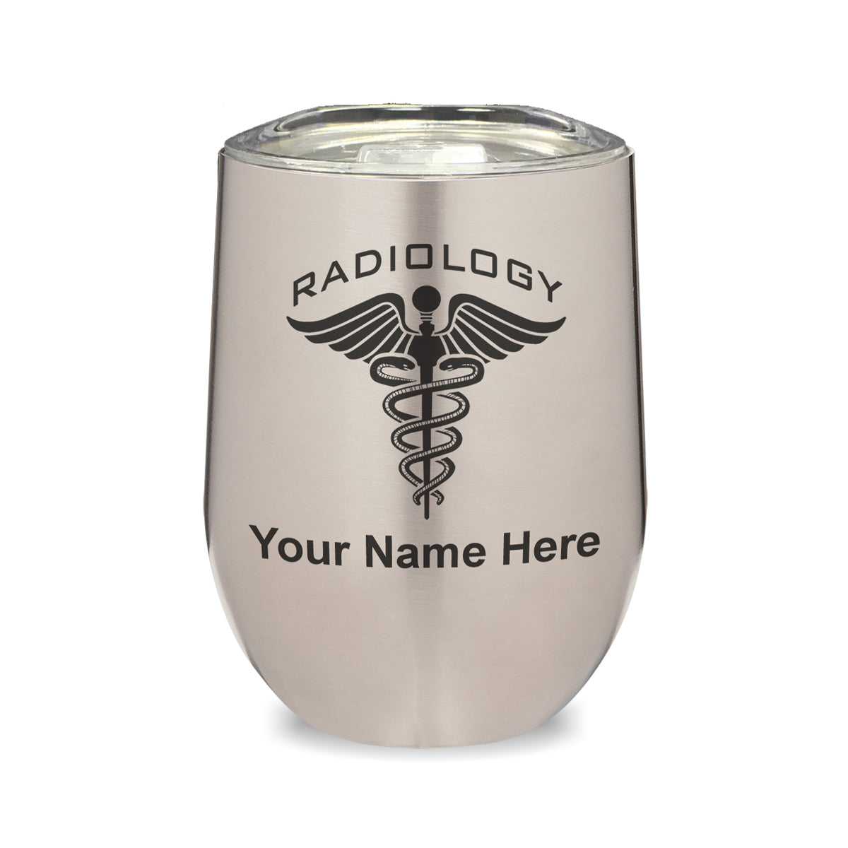 LaserGram Double Wall Stainless Steel Wine Glass, Radiology, Personalized Engraving Included
