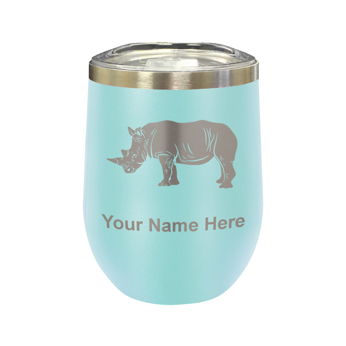 LaserGram Double Wall Stainless Steel Wine Glass, Rhinoceros, Personalized Engraving Included