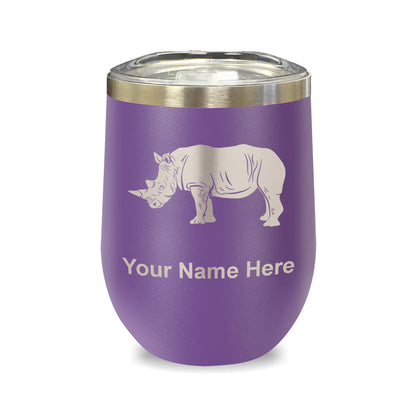 LaserGram Double Wall Stainless Steel Wine Glass, Rhinoceros, Personalized Engraving Included