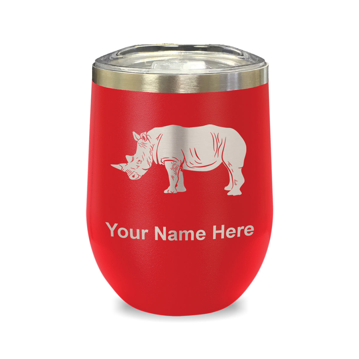 LaserGram Double Wall Stainless Steel Wine Glass, Rhinoceros, Personalized Engraving Included