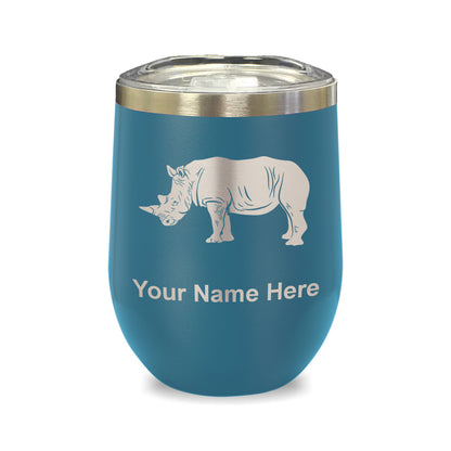 LaserGram Double Wall Stainless Steel Wine Glass, Rhinoceros, Personalized Engraving Included