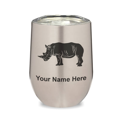 LaserGram Double Wall Stainless Steel Wine Glass, Rhinoceros, Personalized Engraving Included