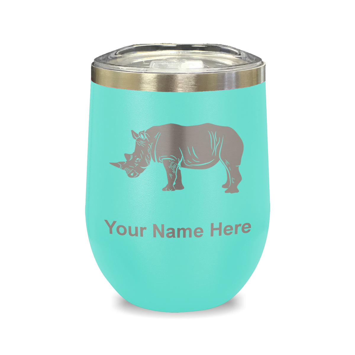 LaserGram Double Wall Stainless Steel Wine Glass, Rhinoceros, Personalized Engraving Included