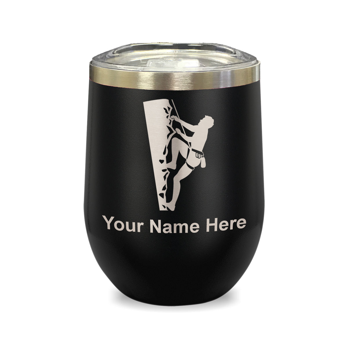 LaserGram Double Wall Stainless Steel Wine Glass, Rock Climber, Personalized Engraving Included