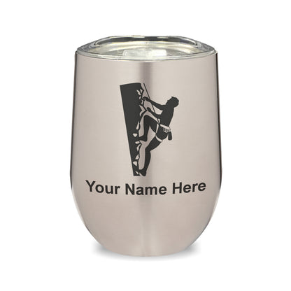 LaserGram Double Wall Stainless Steel Wine Glass, Rock Climber, Personalized Engraving Included