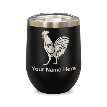 LaserGram Double Wall Stainless Steel Wine Glass, Rooster, Personalized Engraving Included