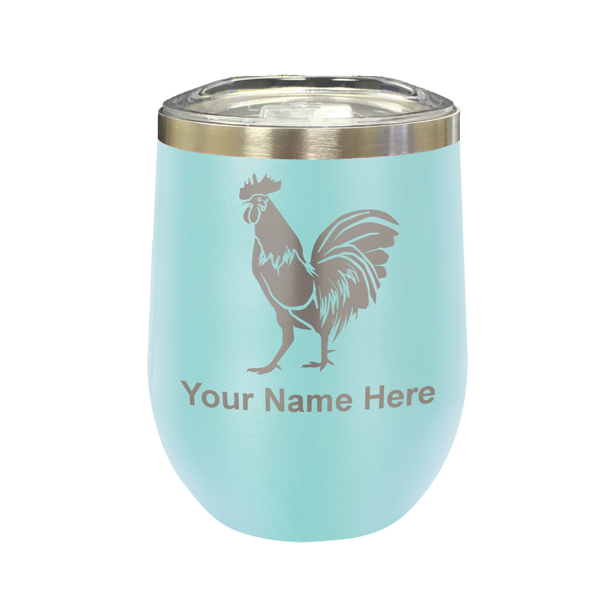 LaserGram Double Wall Stainless Steel Wine Glass, Rooster, Personalized Engraving Included