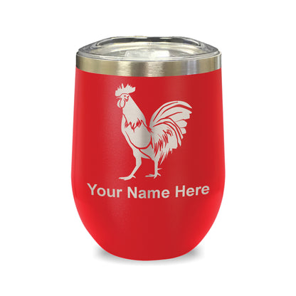 LaserGram Double Wall Stainless Steel Wine Glass, Rooster, Personalized Engraving Included