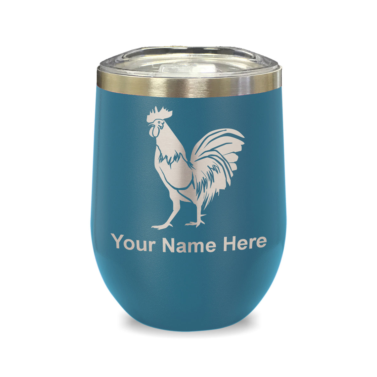 LaserGram Double Wall Stainless Steel Wine Glass, Rooster, Personalized Engraving Included