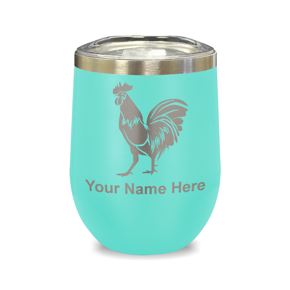 LaserGram Double Wall Stainless Steel Wine Glass, Rooster, Personalized Engraving Included