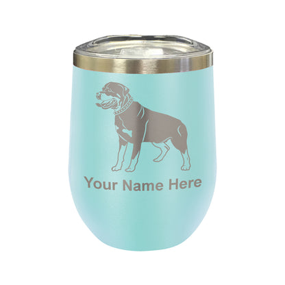 LaserGram Double Wall Stainless Steel Wine Glass, Rottweiler Dog, Personalized Engraving Included