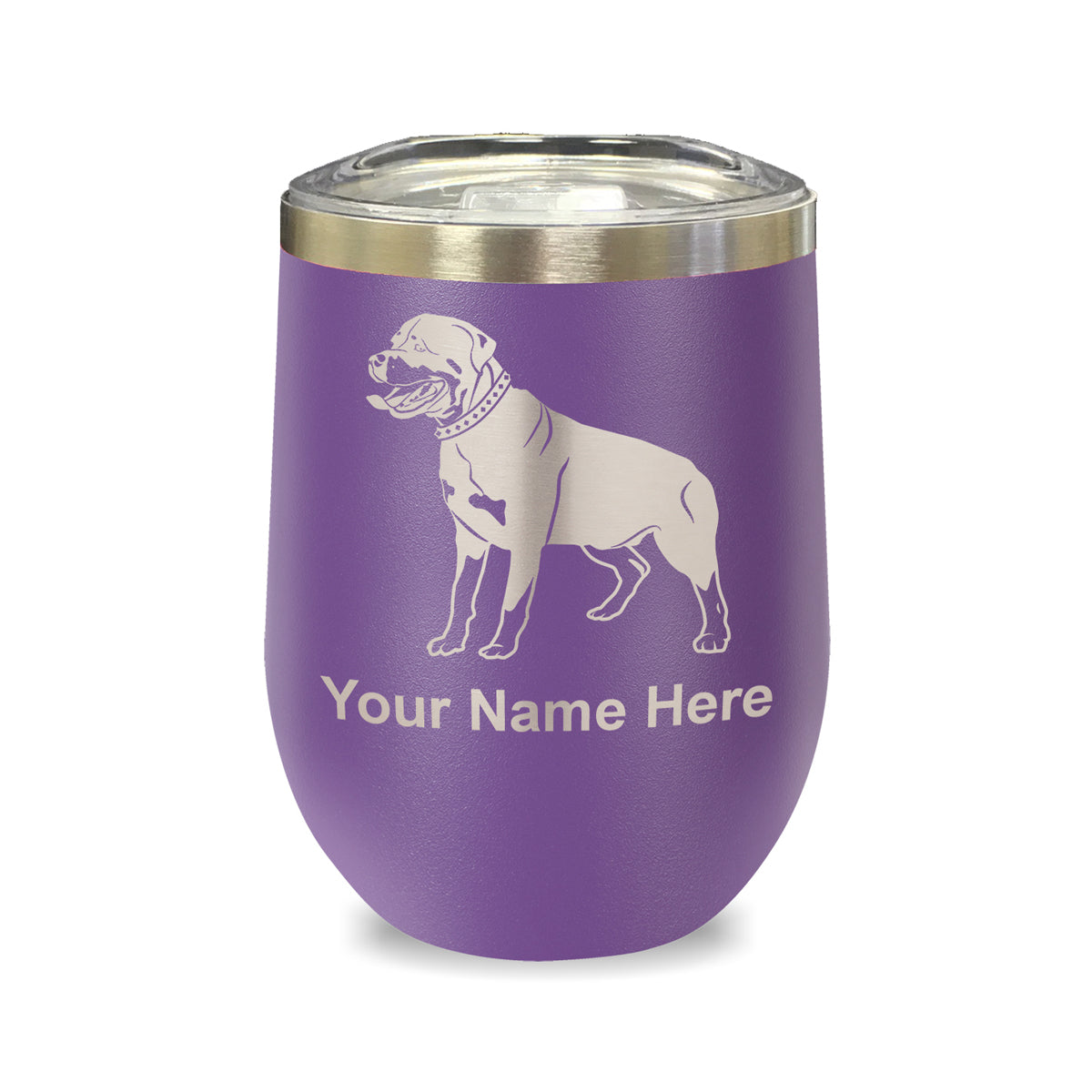 LaserGram Double Wall Stainless Steel Wine Glass, Rottweiler Dog, Personalized Engraving Included