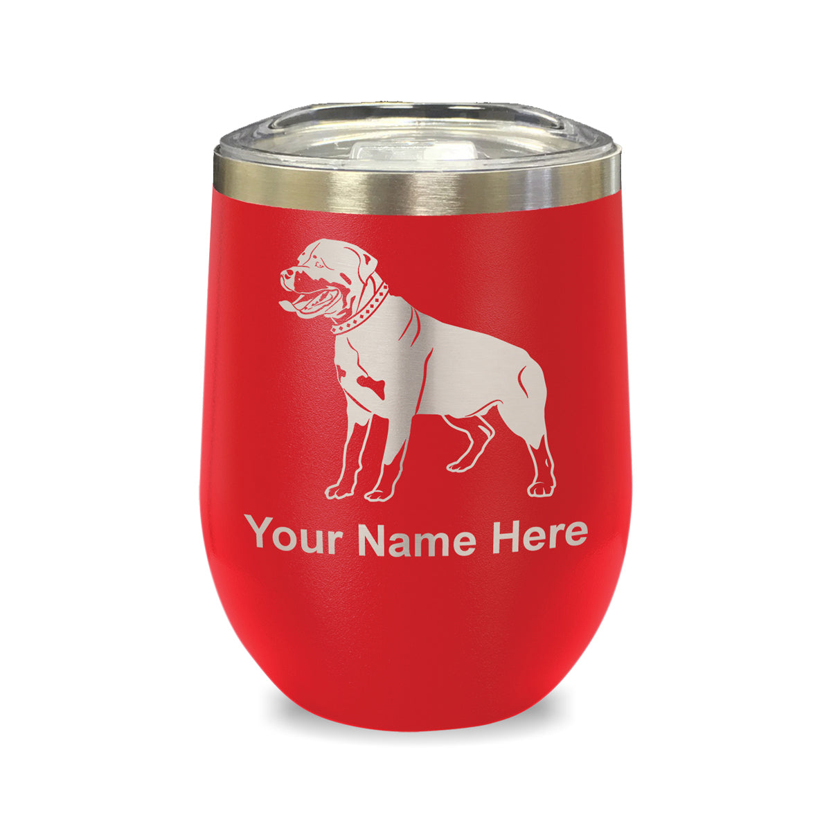 LaserGram Double Wall Stainless Steel Wine Glass, Rottweiler Dog, Personalized Engraving Included