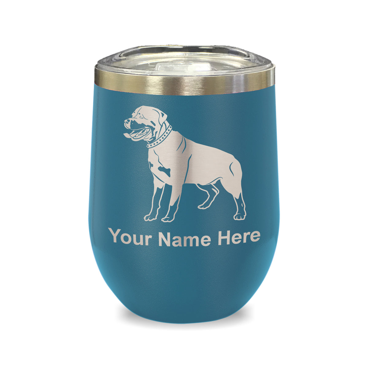 LaserGram Double Wall Stainless Steel Wine Glass, Rottweiler Dog, Personalized Engraving Included