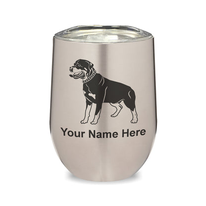 LaserGram Double Wall Stainless Steel Wine Glass, Rottweiler Dog, Personalized Engraving Included