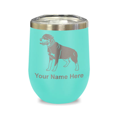 LaserGram Double Wall Stainless Steel Wine Glass, Rottweiler Dog, Personalized Engraving Included