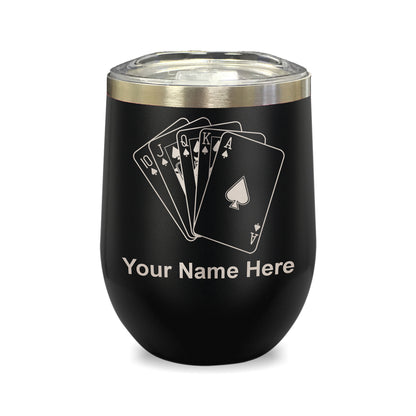 LaserGram Double Wall Stainless Steel Wine Glass, Royal Flush Poker Cards, Personalized Engraving Included