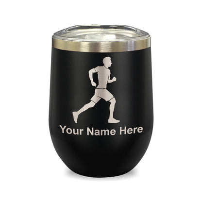 LaserGram Double Wall Stainless Steel Wine Glass, Running Man, Personalized Engraving Included