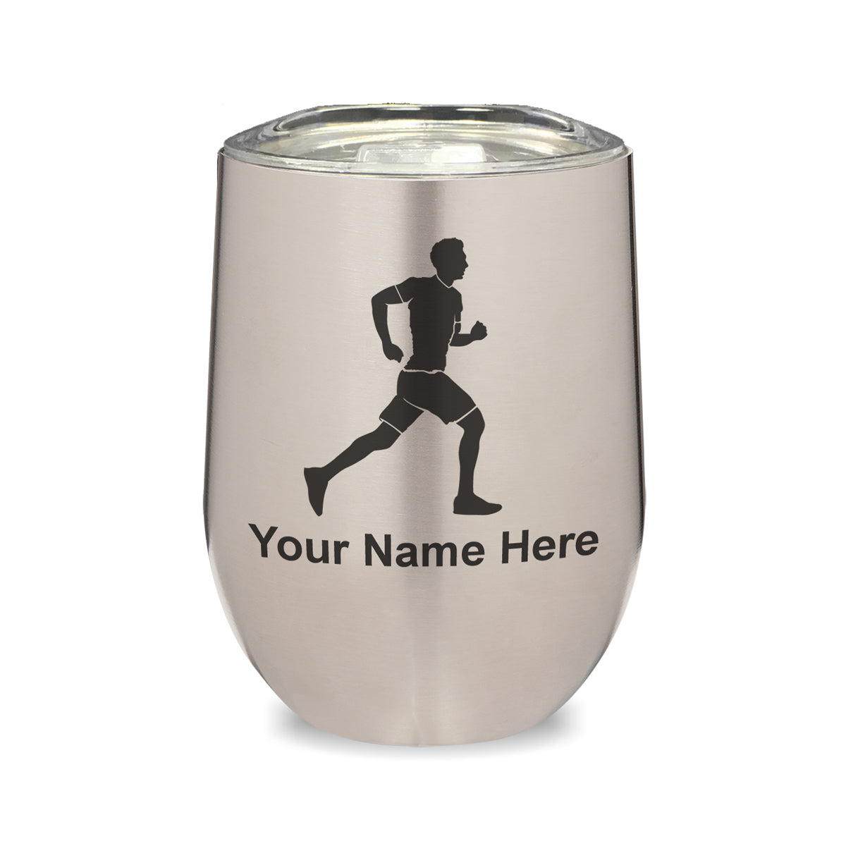 LaserGram Double Wall Stainless Steel Wine Glass, Running Man, Personalized Engraving Included