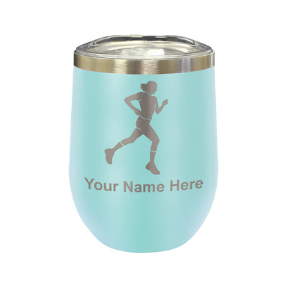 LaserGram Double Wall Stainless Steel Wine Glass, Running Woman, Personalized Engraving Included