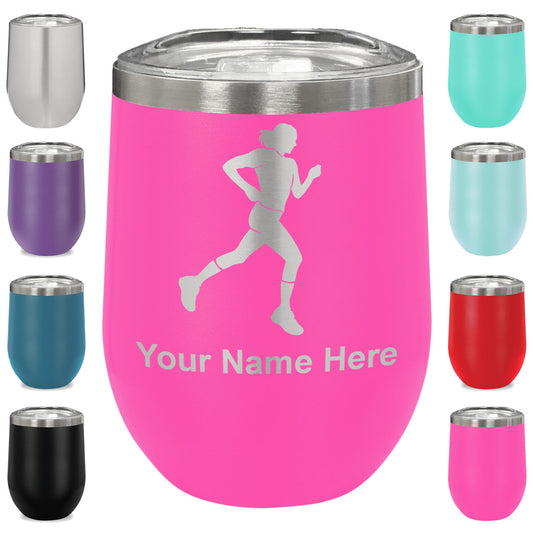 LaserGram Double Wall Stainless Steel Wine Glass, Running Woman, Personalized Engraving Included