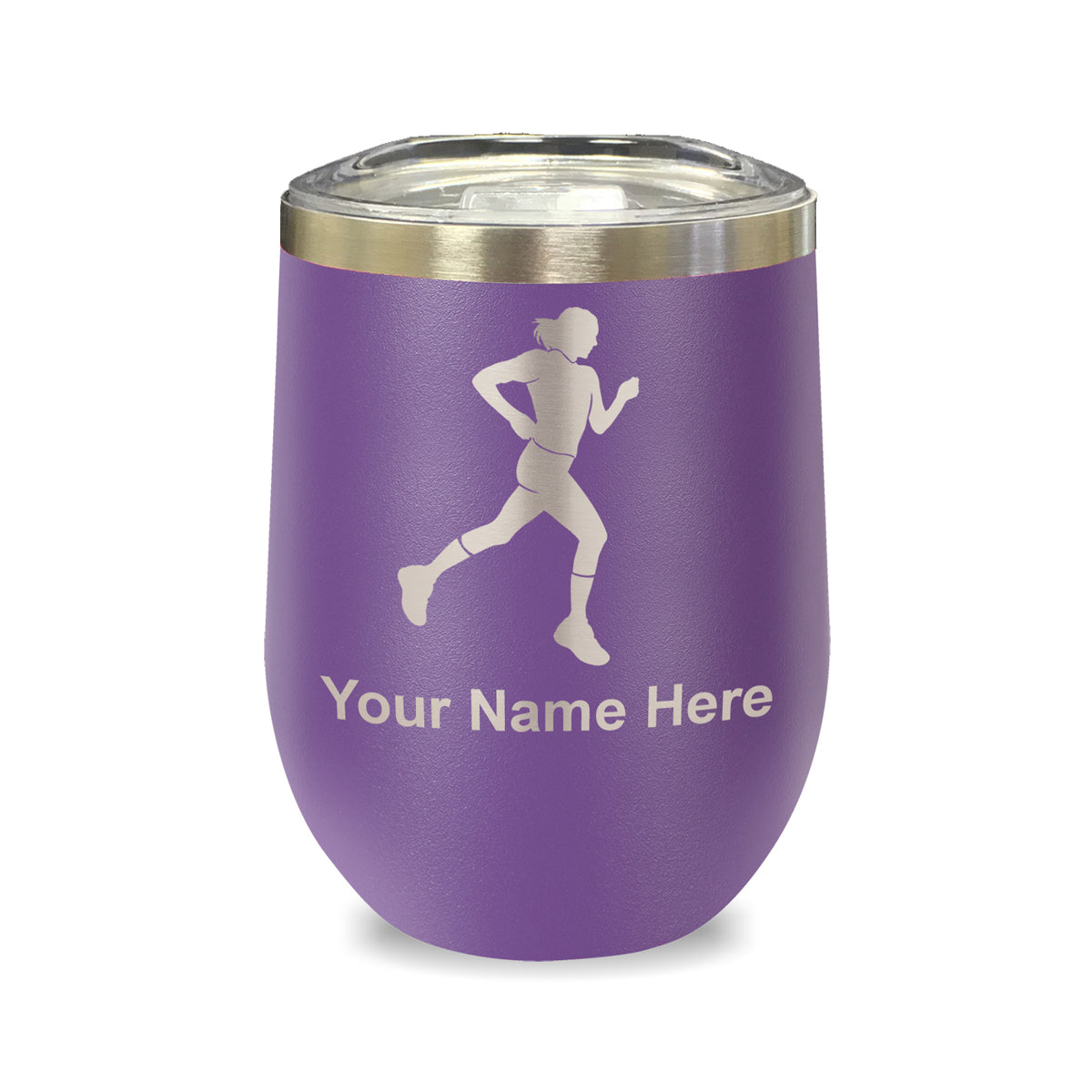 LaserGram Double Wall Stainless Steel Wine Glass, Running Woman, Personalized Engraving Included