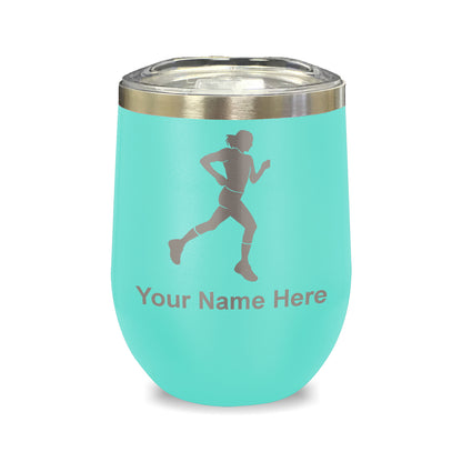 LaserGram Double Wall Stainless Steel Wine Glass, Running Woman, Personalized Engraving Included