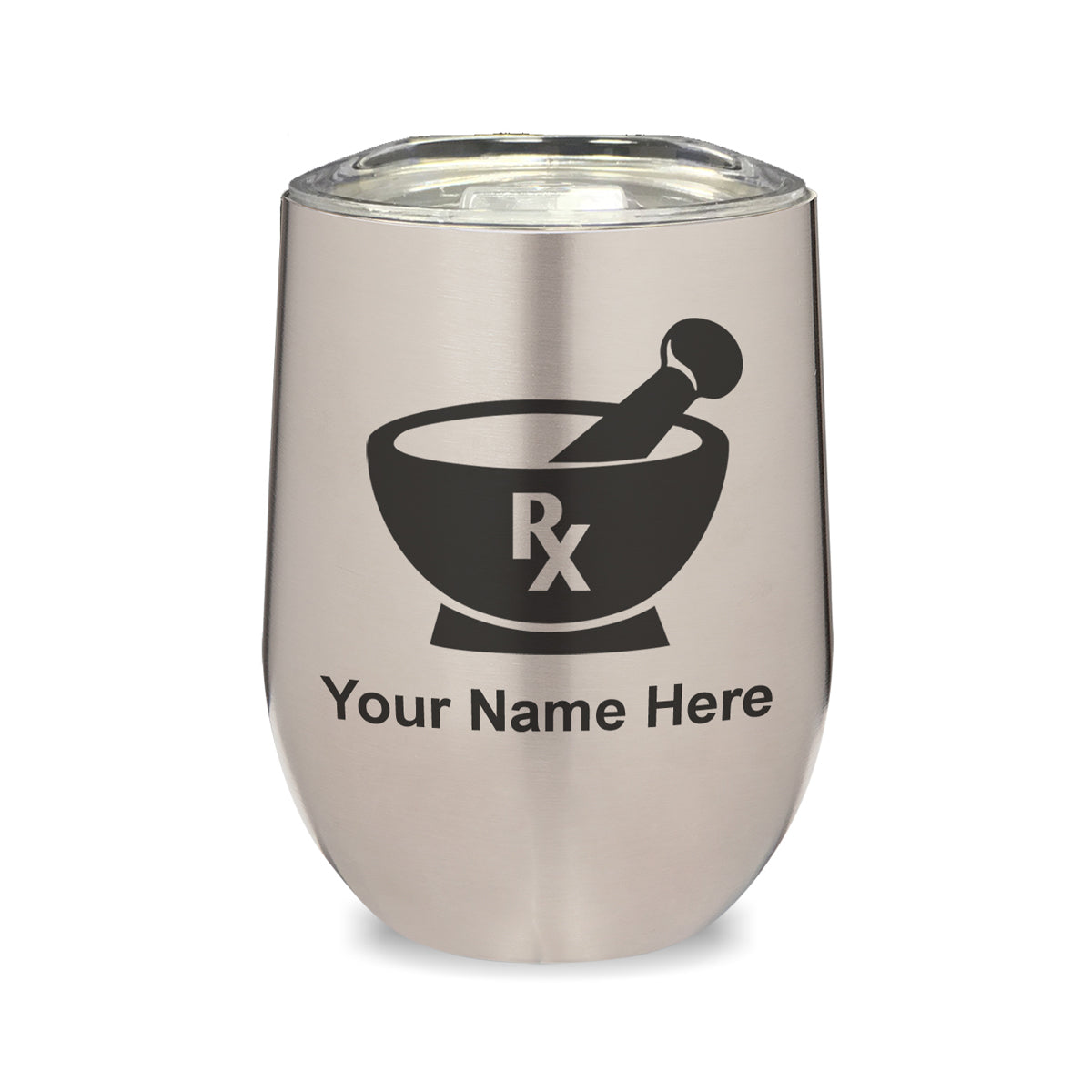 LaserGram Double Wall Stainless Steel Wine Glass, Rx Pharmacy Symbol, Personalized Engraving Included