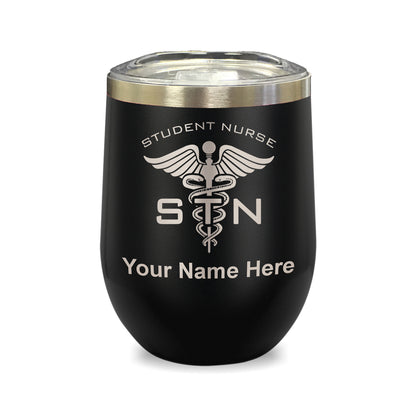 LaserGram Double Wall Stainless Steel Wine Glass, STN Student Nurse, Personalized Engraving Included