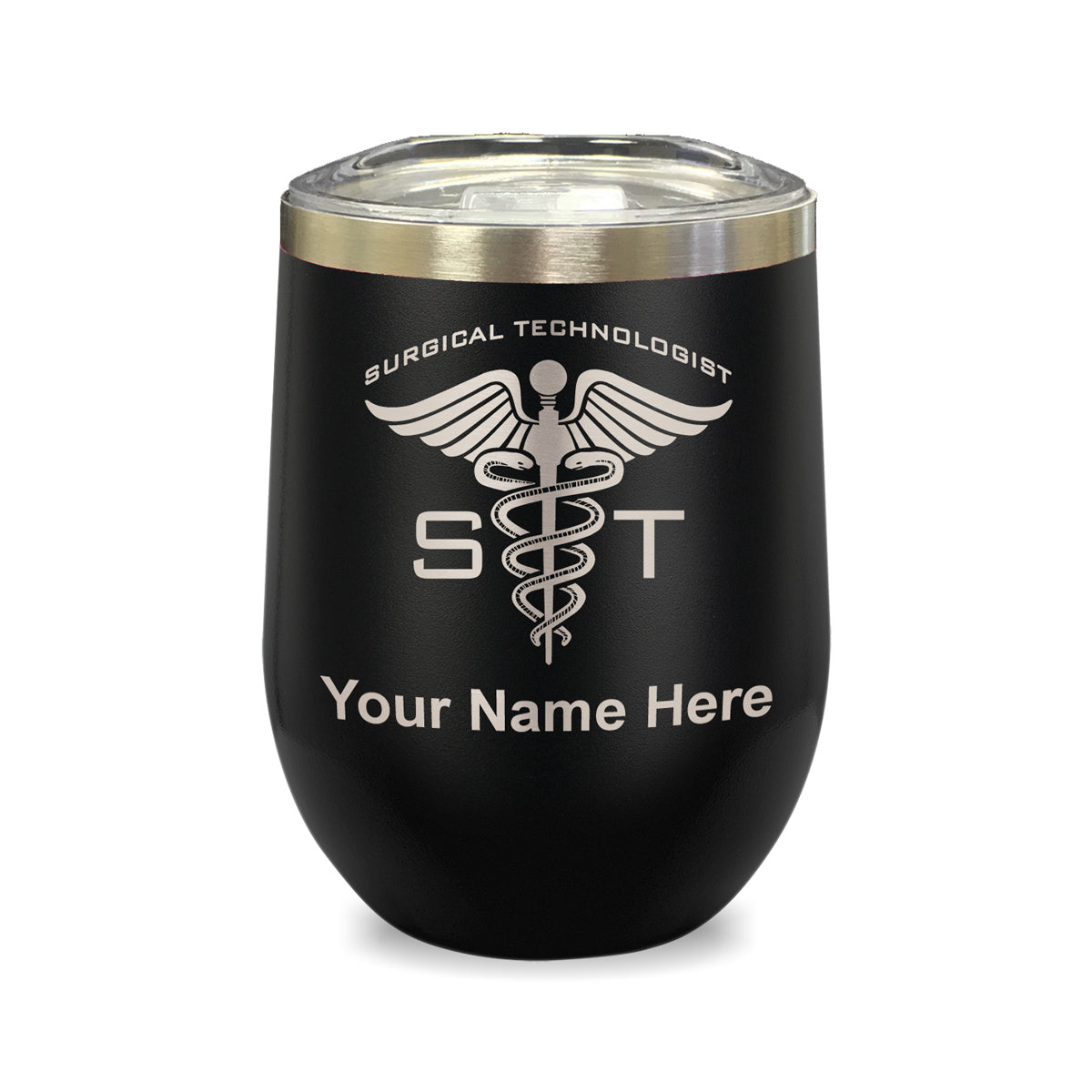 LaserGram Double Wall Stainless Steel Wine Glass, ST Surgical Technologist, Personalized Engraving Included