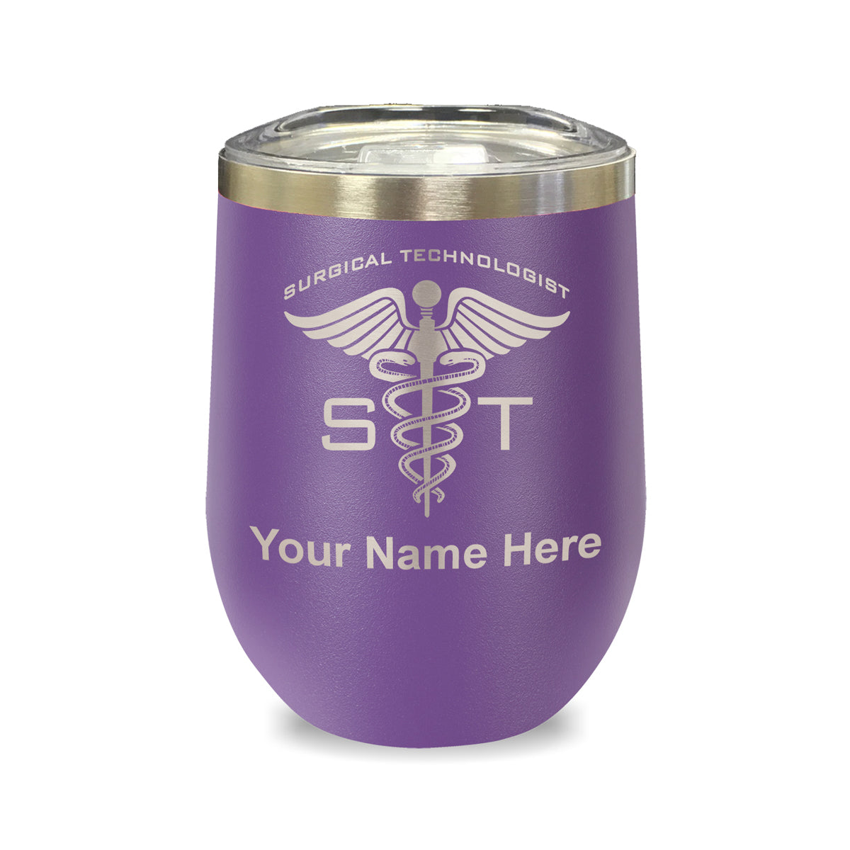 LaserGram Double Wall Stainless Steel Wine Glass, ST Surgical Technologist, Personalized Engraving Included