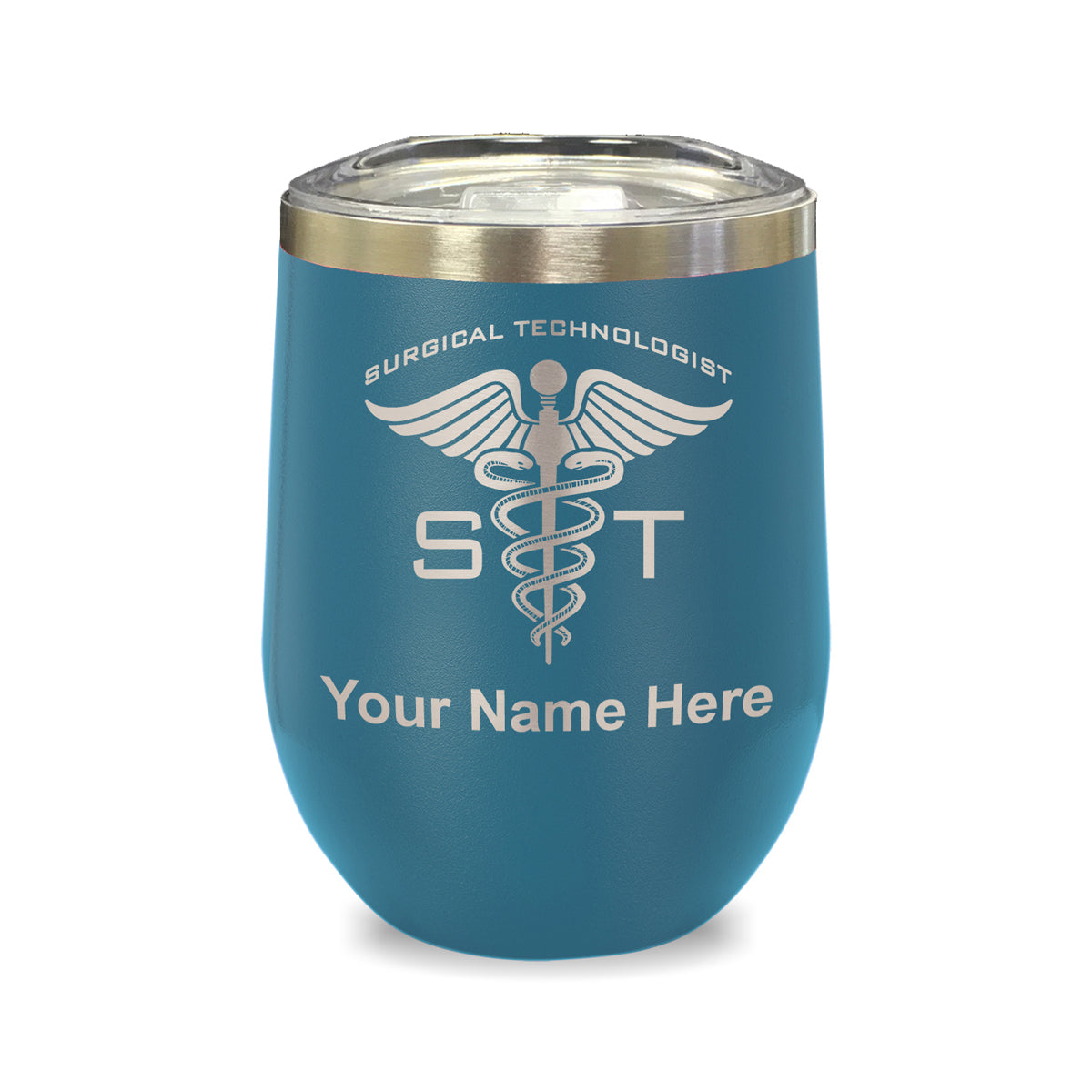 LaserGram Double Wall Stainless Steel Wine Glass, ST Surgical Technologist, Personalized Engraving Included