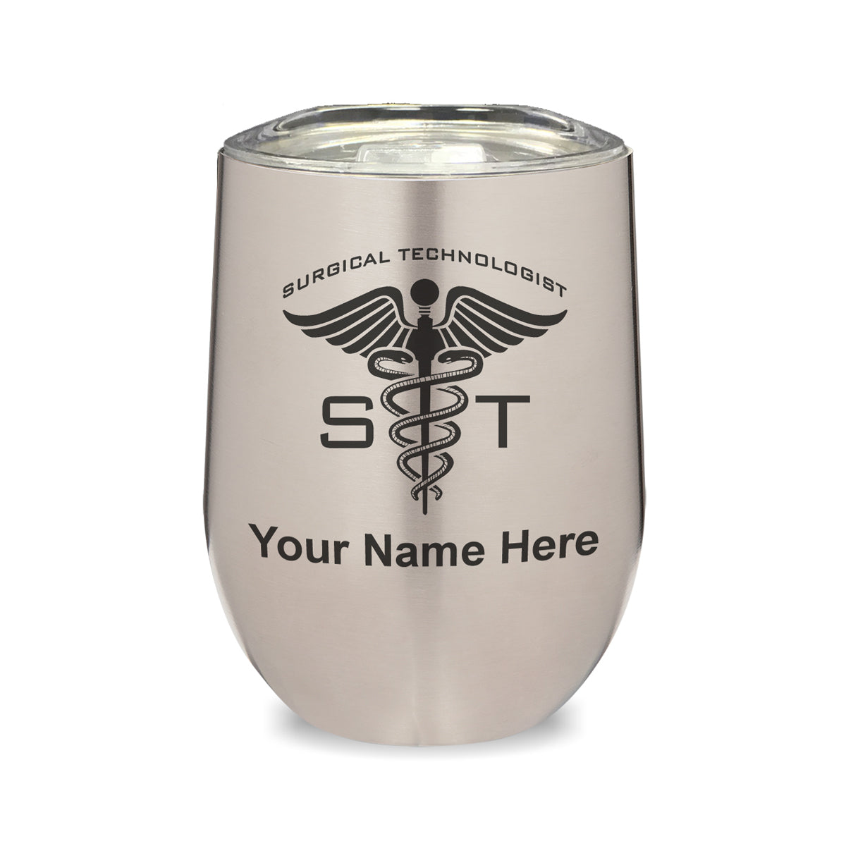 LaserGram Double Wall Stainless Steel Wine Glass, ST Surgical Technologist, Personalized Engraving Included