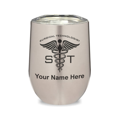 LaserGram Double Wall Stainless Steel Wine Glass, ST Surgical Technologist, Personalized Engraving Included