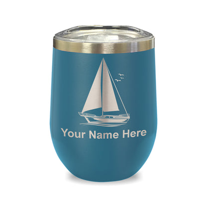 LaserGram Double Wall Stainless Steel Wine Glass, Sailboat, Personalized Engraving Included
