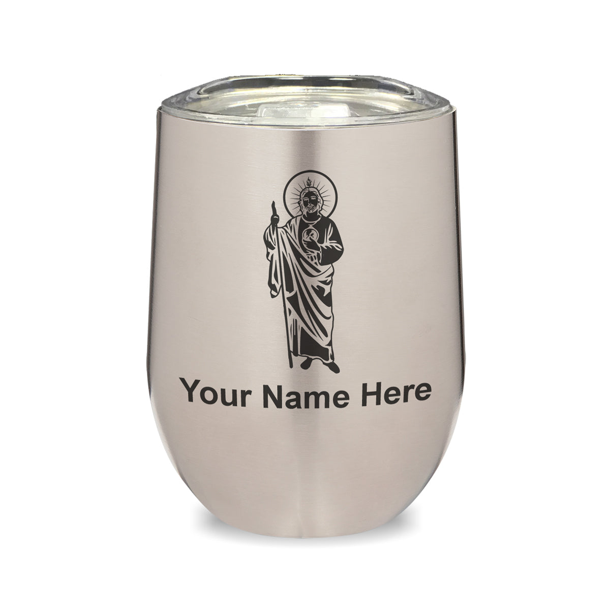LaserGram Double Wall Stainless Steel Wine Glass, Saint Jude, Personalized Engraving Included